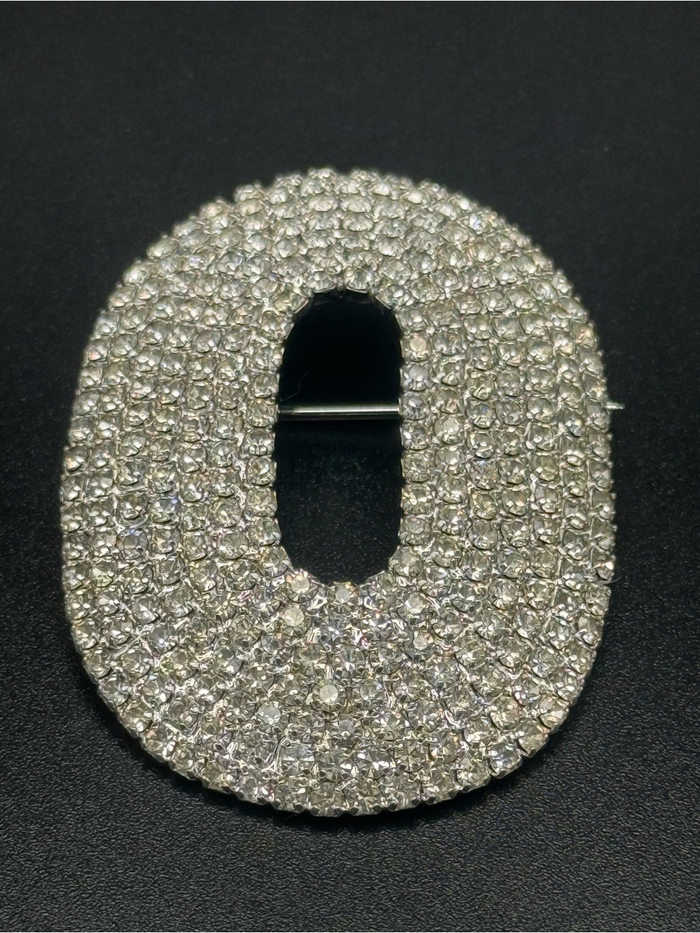 Vintage Les Bernard Pave Crystal Oval Brooch, Signed Designer Costume Jewelry